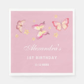 Roze Vlinder Meisje 1e Verjaardagsfeestje Servet (Voorkant)