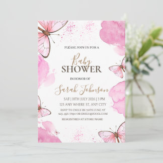 Roze Vlinder Meisje Baby Shower Uitnodiging