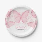Roze vlinder-meisje, eerste verjaardag Bord papier (Voorkant)