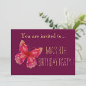 Roze vlinder meisje of tween verjaardagsfeest kaart (Staand voorkant)