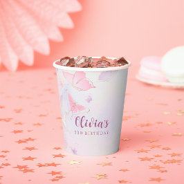 Roze Vlinder Meisjes Verjaardag Papieren Cups Bekers