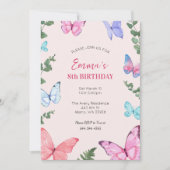 Roze Vlinder Meisjes Verjaardag Party Uitnodiging (Voorkant)
