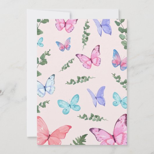 Roze Vlinder Meisjes Verjaardag Party Uitnodiging (Achterkant)