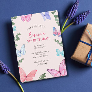 Roze Vlinder Meisjes Verjaardag Party Uitnodiging