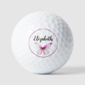  roze vlinder met aangepaste naam dames golfballen (Voorkant)
