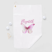roze vlinder met aangepaste naam dames golfhanddoek (Insitu)