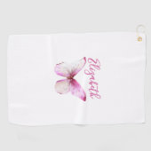 roze vlinder met aangepaste naam dames golfhanddoek (Horizontaal)
