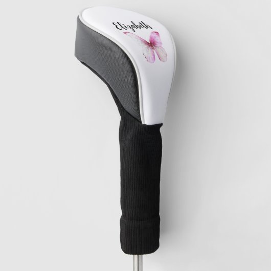  roze vlinder met aangepaste naam dames golfheadcover (Schuin)