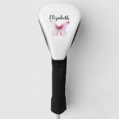  roze vlinder met aangepaste naam dames golfheadcover (Voorkant)