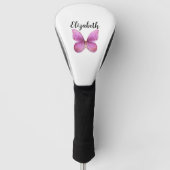 roze vlinder met aangepaste naam dames golfheadcover (Voorkant)