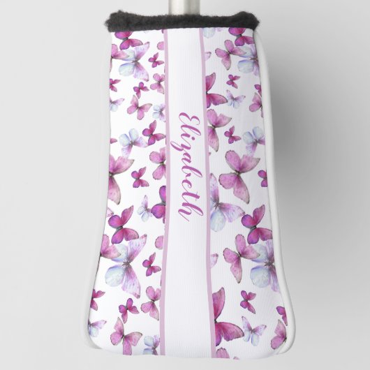 roze vlinder met aangepaste naam dames golfheadcover (Draai 90)
