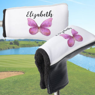  roze vlinder met aangepaste naam dames golfheadcover