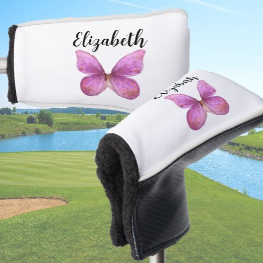 roze vlinder met aangepaste naam dames golfheadcover