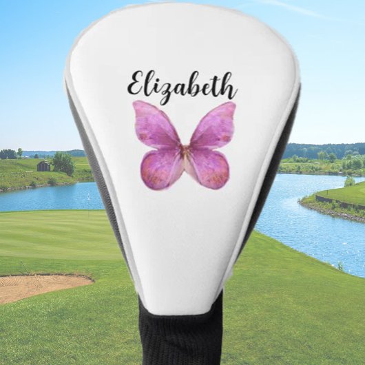 roze vlinder met aangepaste naam dames golfheadcover