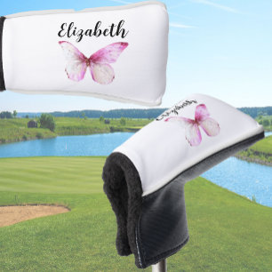  roze vlinder met aangepaste naam dames golfheadcover