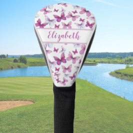  roze vlinder met aangepaste naam dames golfheadcover
