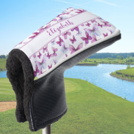  roze vlinder met aangepaste naam dames golfheadcover