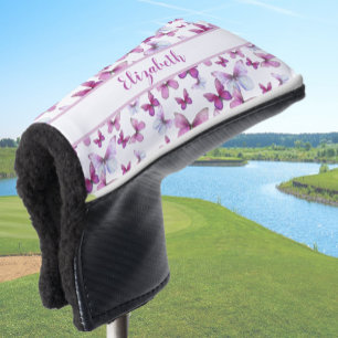 roze vlinder met aangepaste naam dames golfheadcover