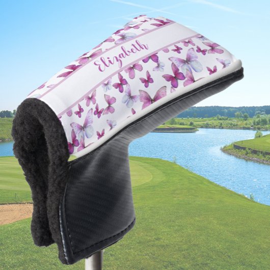  roze vlinder met aangepaste naam dames golfheadcover