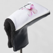  roze vlinder met aangepaste naam dames golfheadcover (3/4 voorkant)