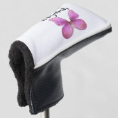 roze vlinder met aangepaste naam dames golfheadcover (3/4 voorkant)