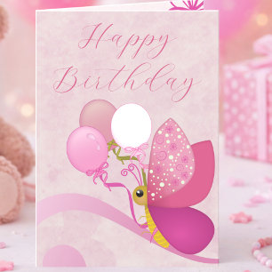 Roze Vlinder Met Ballonnen Verjaardag Kaart
