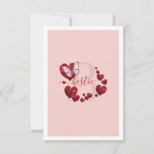 Roze vlinder met hartvormige bladeren beste vriend notitiekaartje