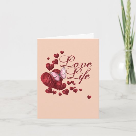 Roze vlinder met hartvormige bladeren kaart (Voorkant)