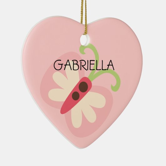 Roze vlinder met naam hart keramisch ornament (Rechts)