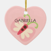Roze vlinder met naam hart keramisch ornament (Voorkant)