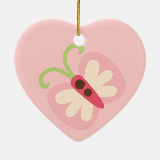 Roze vlinder met naam hart keramisch ornament (Achterkant)