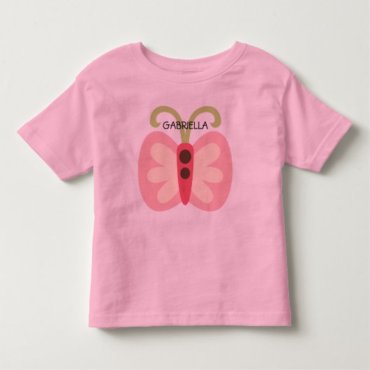 Roze Vlinder met Naam Kinder Shirts (Voorkant)