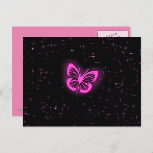 Roze vlinder met sparkles briefkaart (Voorkant / Achterkant)
