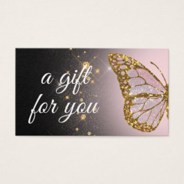 roze vlinder met zwarte cadeaukaart visitekaartje