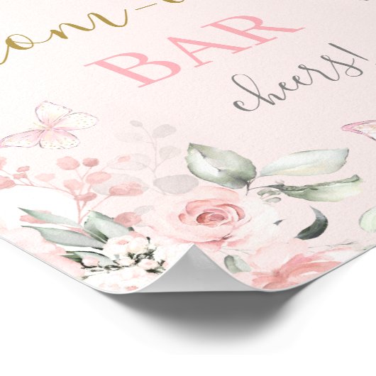 Roze Vlinder Mimosa Bar teken Poster (Hoek)
