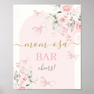 Roze Vlinder Mimosa Bar teken Poster