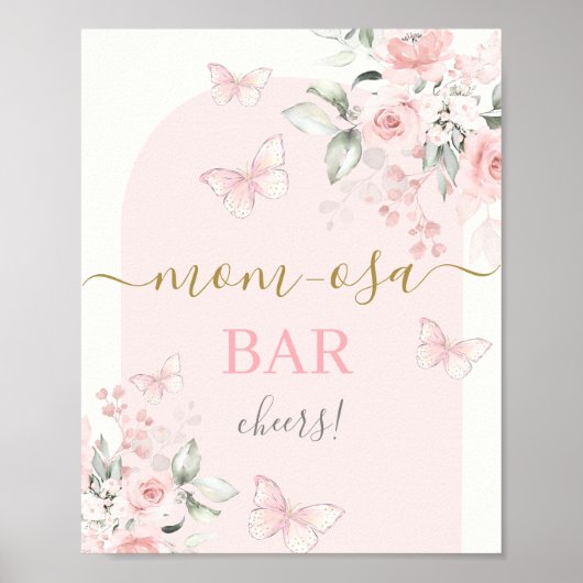 Roze Vlinder Mimosa Bar teken Poster (Voorkant)