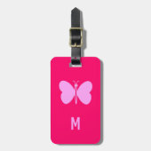 roze vlinder - monogram bagagelabel (Voorkant verticaal)