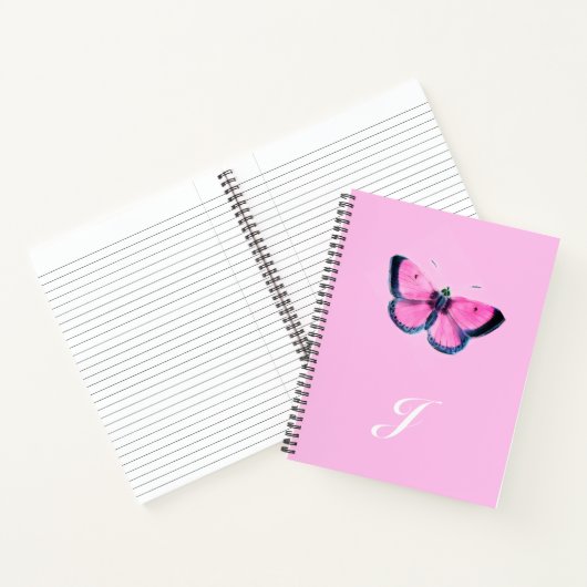 Roze  vlinder - monogram notitieboek (Binnen)