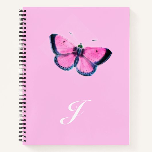 Roze vlinder - monogram notitieboek (Voorkant)