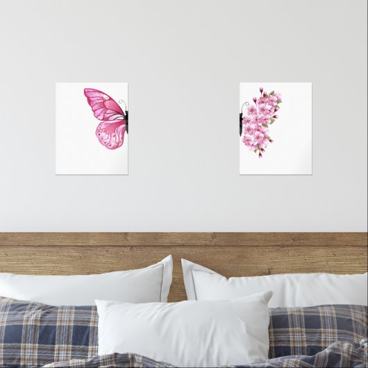 Roze vlinder muurkunst sets (Slaapkamer)