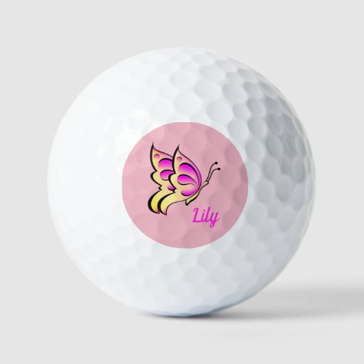 roze vlinder - naam toevoegen golfballen (Voorkant)
