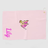 roze vlinder - naam toevoegen golfhanddoek (Horizontaal)