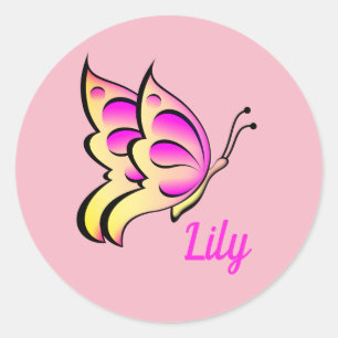 roze vlinder - naam toevoegen ronde sticker