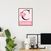 Roze vlinder & naam wand Poster kunst (Thuiskantoor)