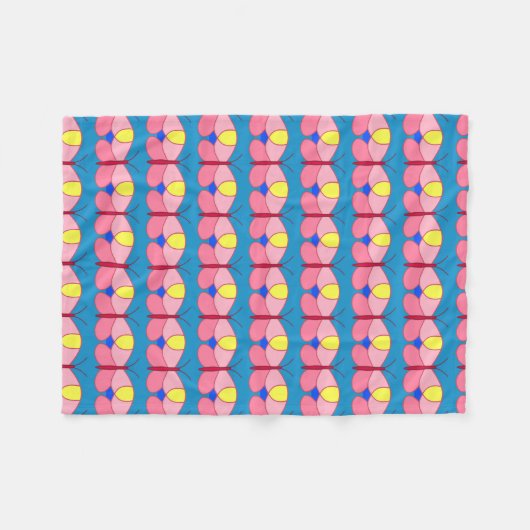 Roze vlinder op blauw fleece deken (Voorkant (Horizontaal))