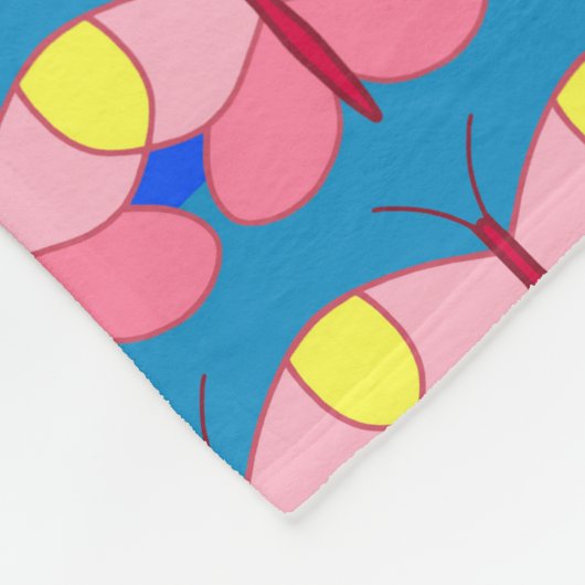 Roze vlinder op blauw fleece deken (Hoek)