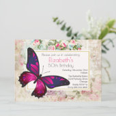 Roze vlinder op een  Collage Verjaardag Kaart (Staand voorkant)