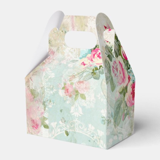 Roze Vlinder op een Shabby Collage Bruiloft Bedankdoosjes (Achterkant)