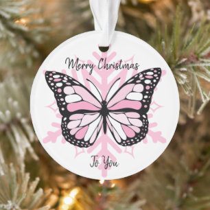 Roze vlinder op een sneeuwvlok Kerstmis Ornament